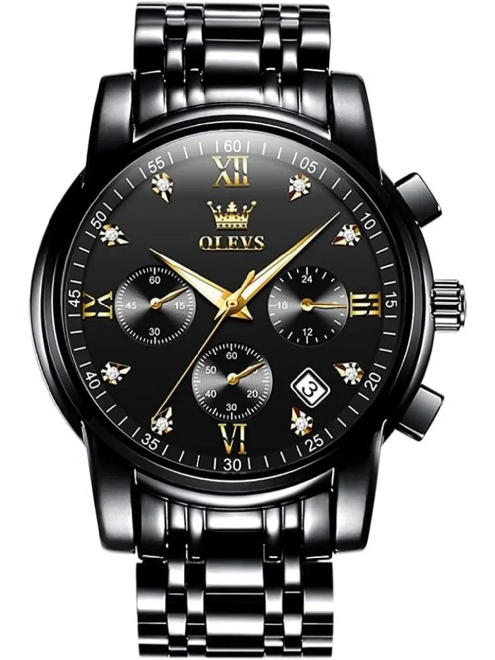 Men's Black Face/Black Strap Stainless Steel Chronograph Waterproof Wrist Watch